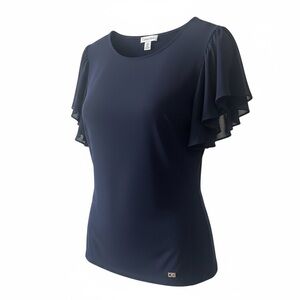Calvin Klein Navy Ruffle Short-Sleeve Top Size S Women